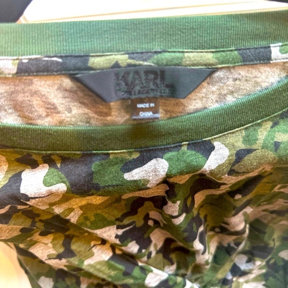 Karl by Karl Lagerfeld Green Camoflage Twist Front Mini Dress - Size M - Picture 7 of 10